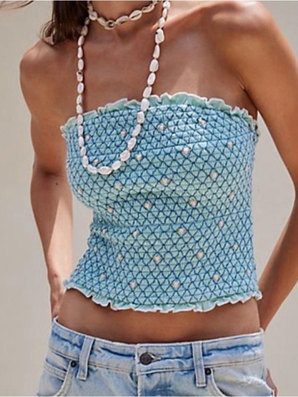 Free People Light Blue Smocked Tube Top